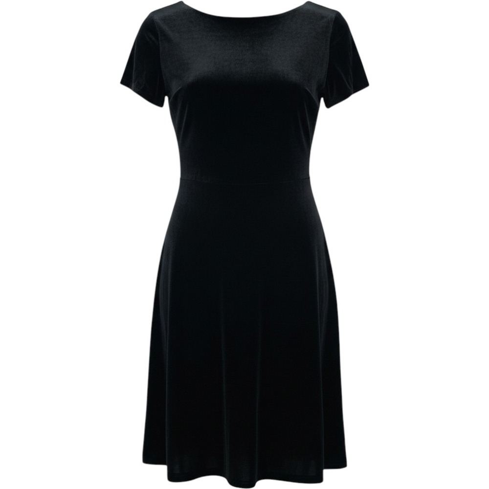 Chaps Black Velvet Fit and Flare Dress Short Sleeve Boat Neck Womens Small LBD